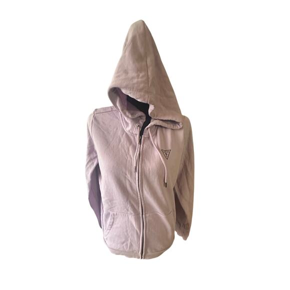 Guess Purple Full-Zip Hoodie – Sequin Logo Sleeve, Soft & Stylish - Picture 1 of 7